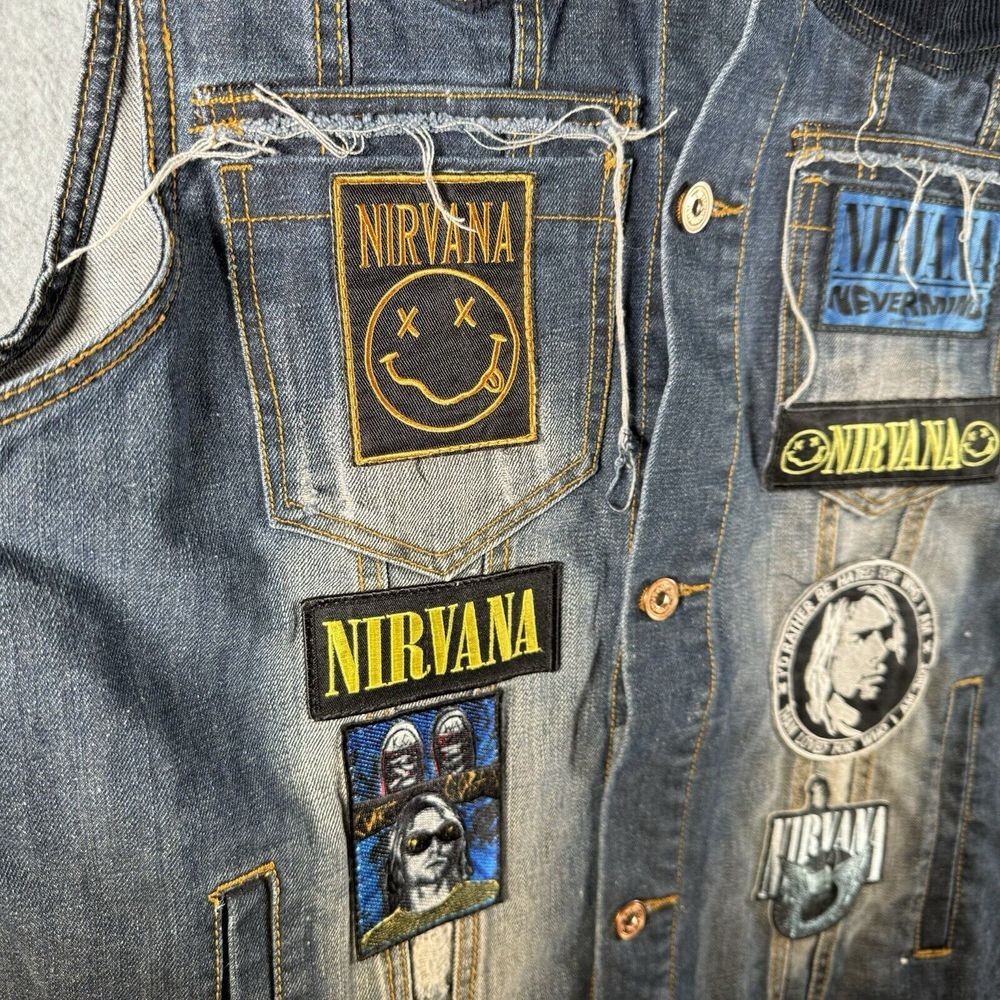 Rich Cotton Denim Nirvana Custom Corduroy Vest Patchwork Size 2XL XXL Distressed - Picture 7 of 12